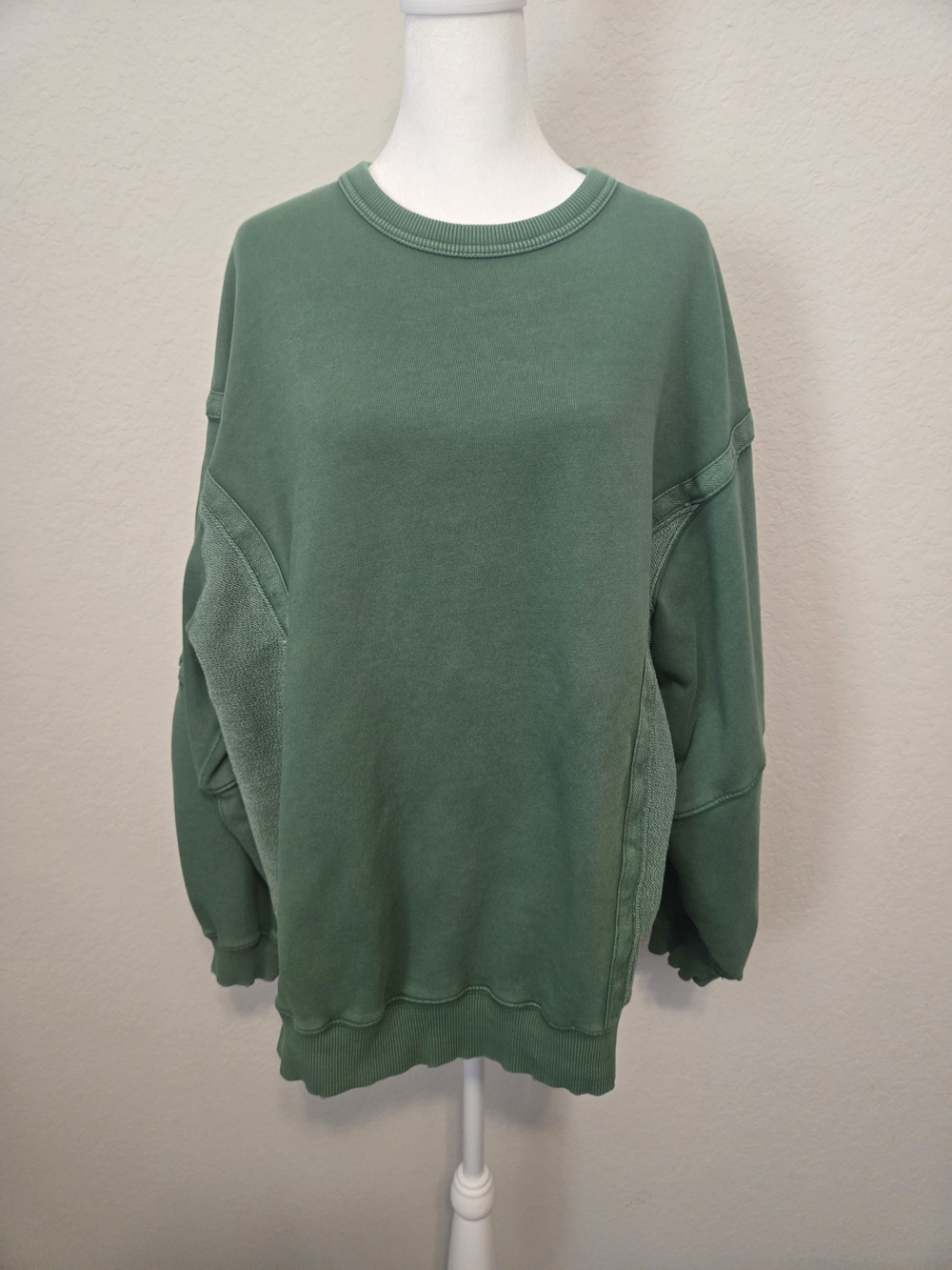 Aerie Womens Green Terry Pullover Crewneck Raglan Oversized Sweatshirt S/P